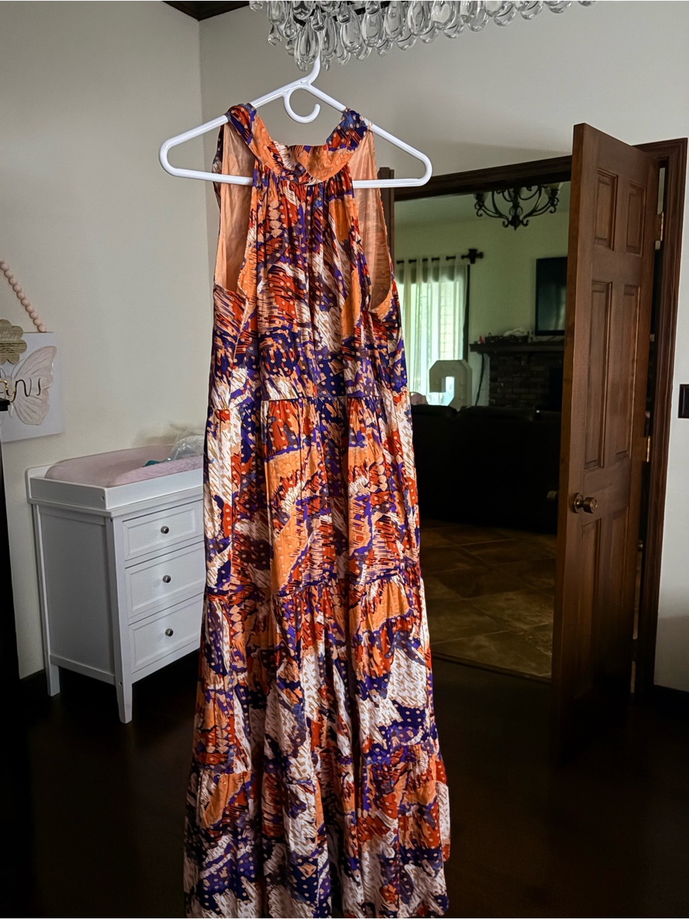 Sleeveless Orange & Purple Patterned Maxi Dress